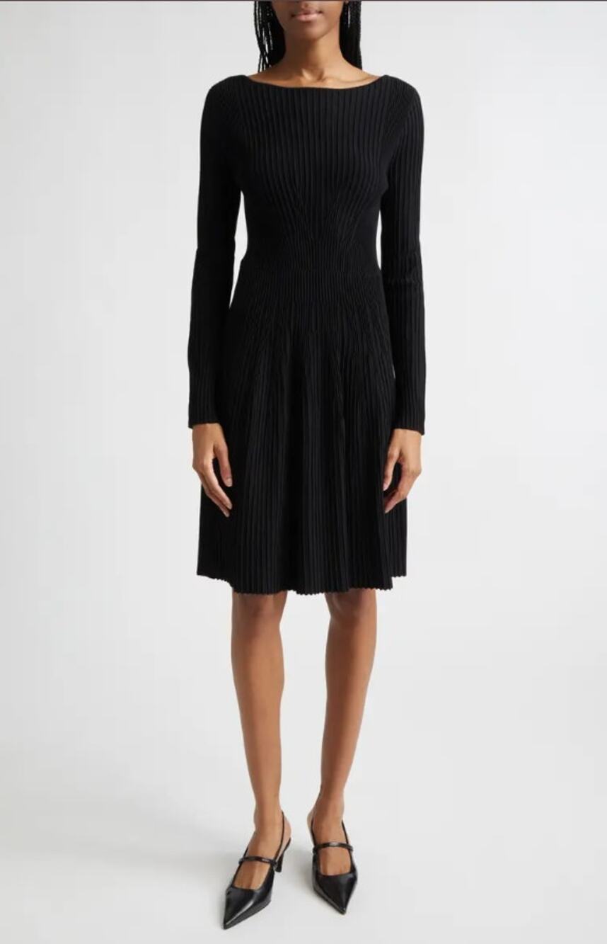 NWT Emporio Armani Ribbed Fit and Flare Sweater Dress Black Size 42